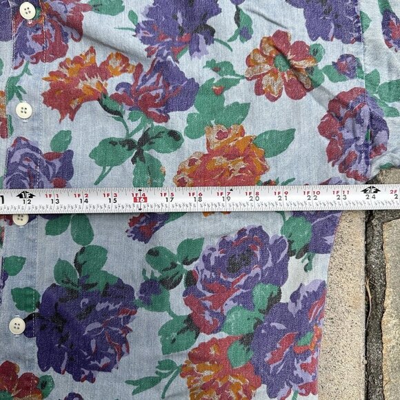 Vintage Floral Button Up Shirt Medium Oversized Denim Look Grunge 90s BONGO - Picture 5 of 7